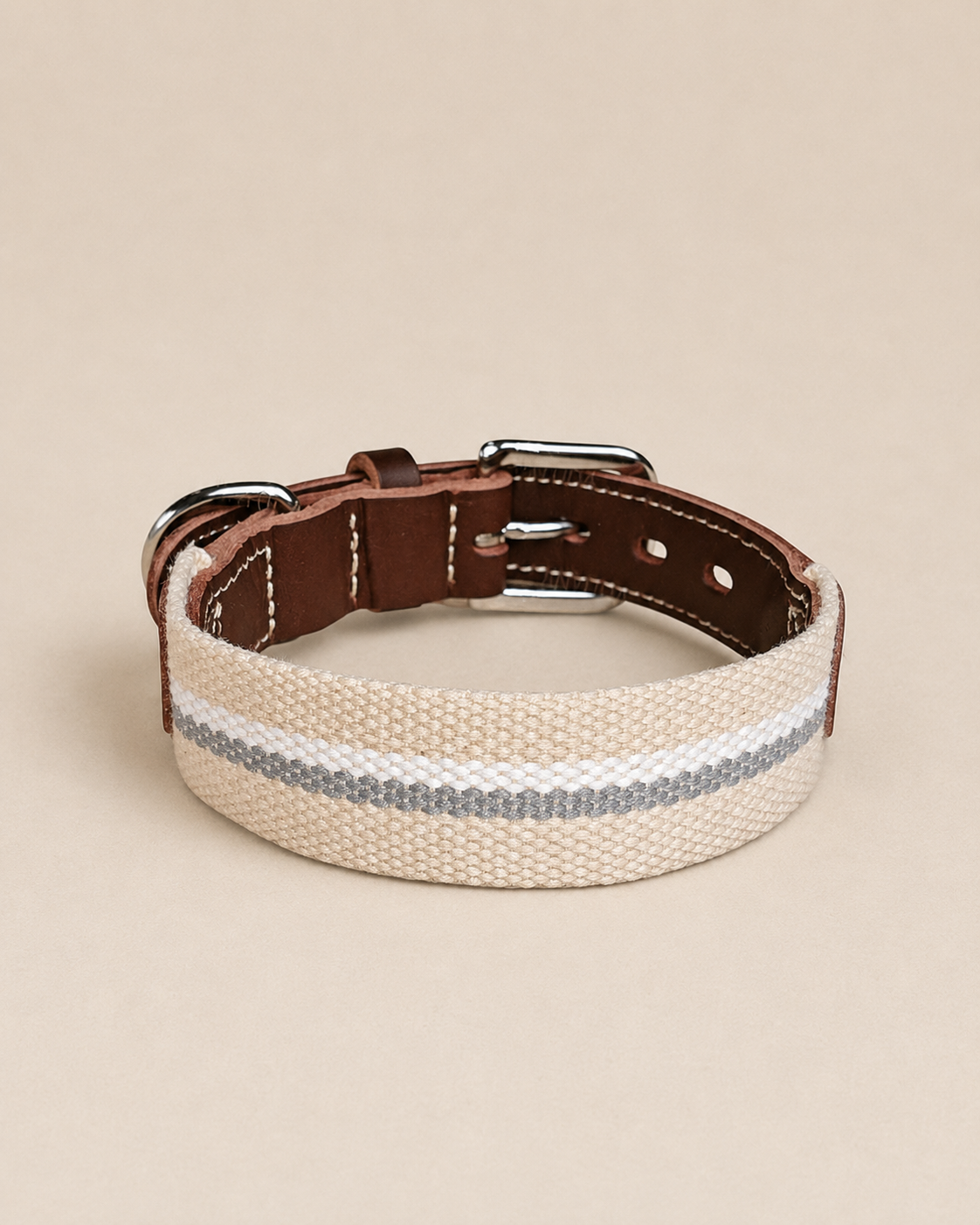 Oat Stripe Leather Dog Collar