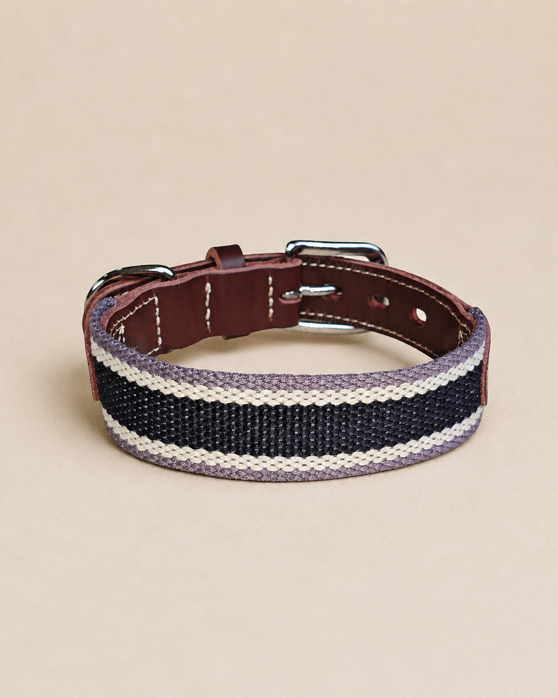Midnight Stripe Leather Dog Collar