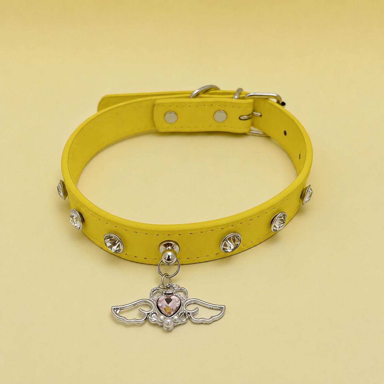 Angel Heart Rhinestone Dog Collar with Wing Charm
